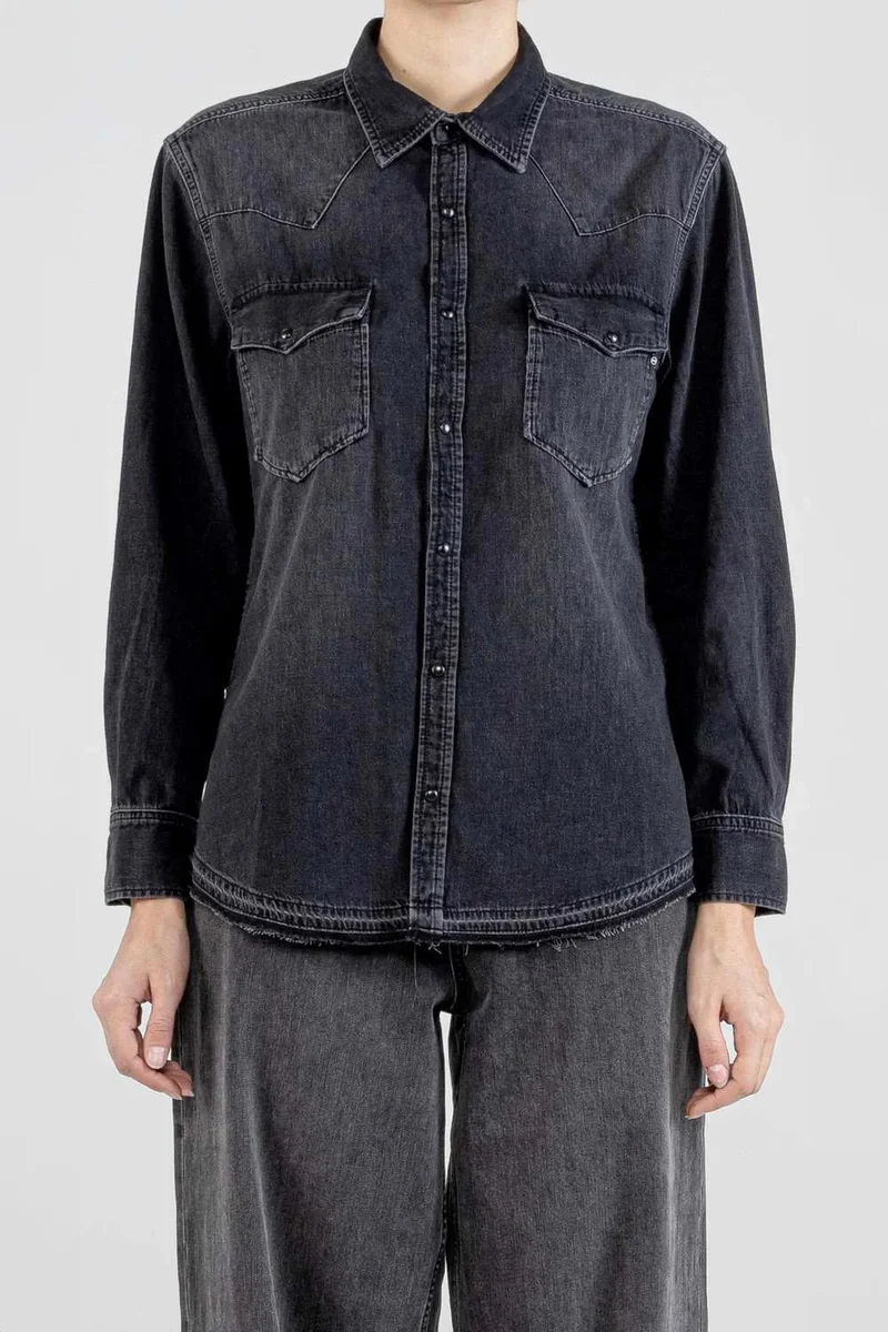 Ag Jeans Distressed Dark Western Denim Shirt
