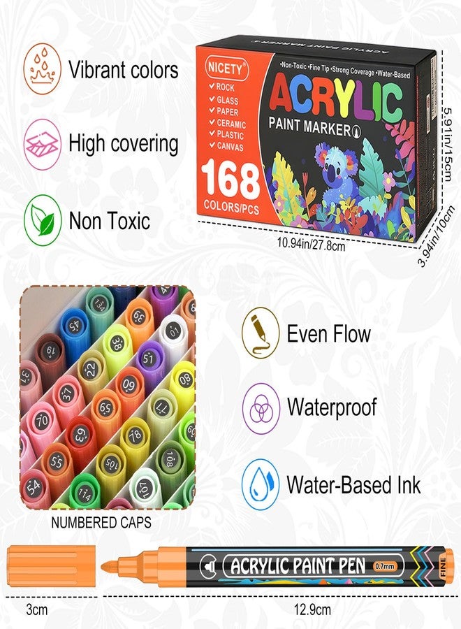 Nicety 168 Acrylic Paint Markers, Acrylic Paint Pens, 0.7mm Fine Tip Fabric Paint Markers for Clothes & Textile - High Coverage on Wood, Rock, Glass - DIY Art Supplies for Kids, Adults & Artists - Image 3