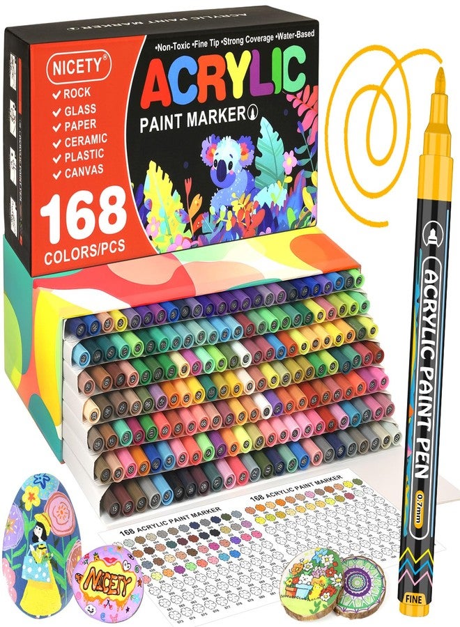Nicety 168 Acrylic Paint Markers, Acrylic Paint Pens, 0.7mm Fine Tip Fabric Paint Markers for Clothes & Textile - High Coverage on Wood, Rock, Glass - DIY Art Supplies for Kids, Adults & Artists - Image 1