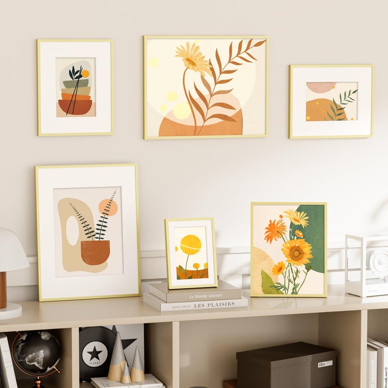 Acovy 5x7 إطار الصورة الألومنيوم 5x7 إطار مُحسّن إلى 4x6 5x7 إطار الصورة مع شبكي شبكي عالي الدقة 5 × 7 إطار للجدار أو الجدار الشاشة المتضمن (حزمة الذهب 1) - Image 2