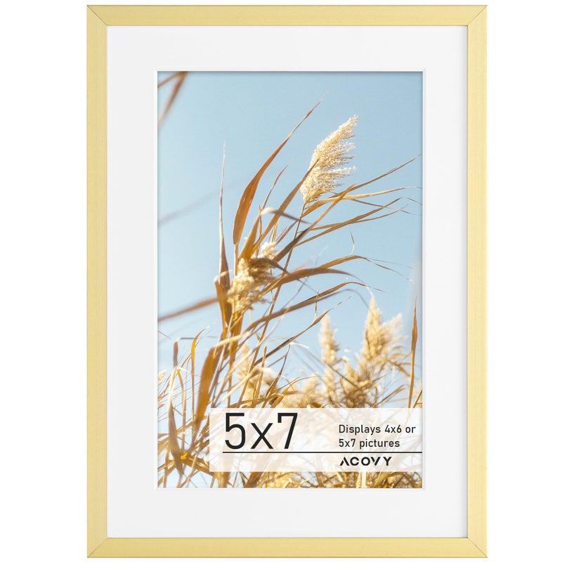Acovy 5x7 إطار الصورة الألومنيوم 5x7 إطار مُحسّن إلى 4x6 5x7 إطار الصورة مع شبكي شبكي عالي الدقة 5 × 7 إطار للجدار أو الجدار الشاشة المتضمن (حزمة الذهب 1) - Image 1