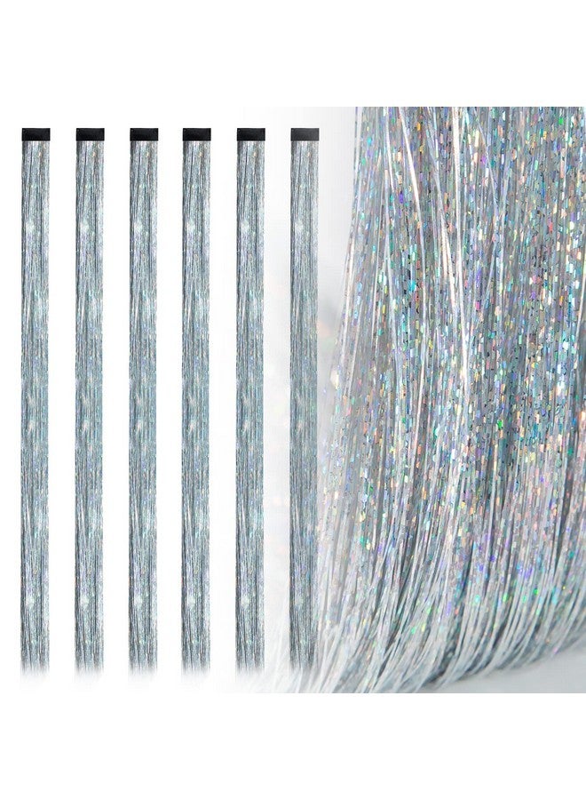 Edoneery 19.7 Inch Clip In Hair Tinsel Fairy Hair Tinsel Kit Clips Clip On Glitter Hair Tinsel Extensions Silver - Image 1