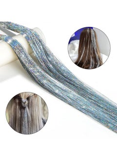 Edoneery 19.7 Inch Clip In Hair Tinsel Fairy Hair Tinsel Kit Clips Clip On Glitter Hair Tinsel Extensions Silver  - Image 5