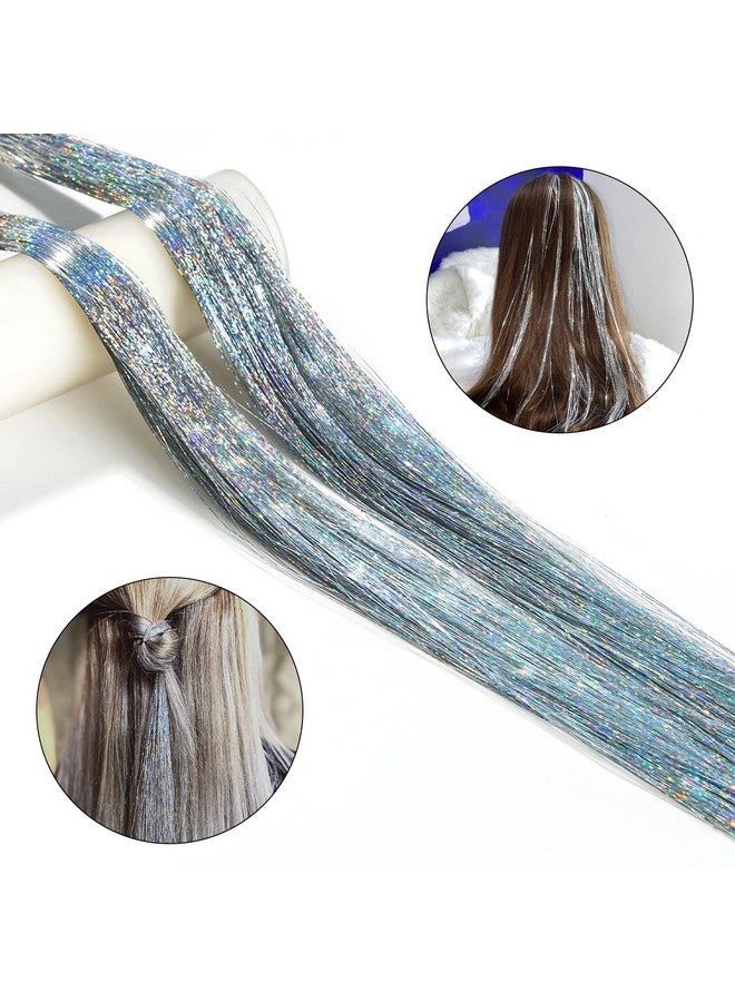 Edoneery 19.7 Inch Clip In Hair Tinsel Fairy Hair Tinsel Kit Clips Clip On Glitter Hair Tinsel Extensions Silver - Image 5