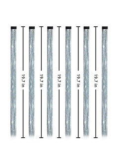 Edoneery 19.7 Inch Clip In Hair Tinsel Fairy Hair Tinsel Kit Clips Clip On Glitter Hair Tinsel Extensions Silver  - Image 2