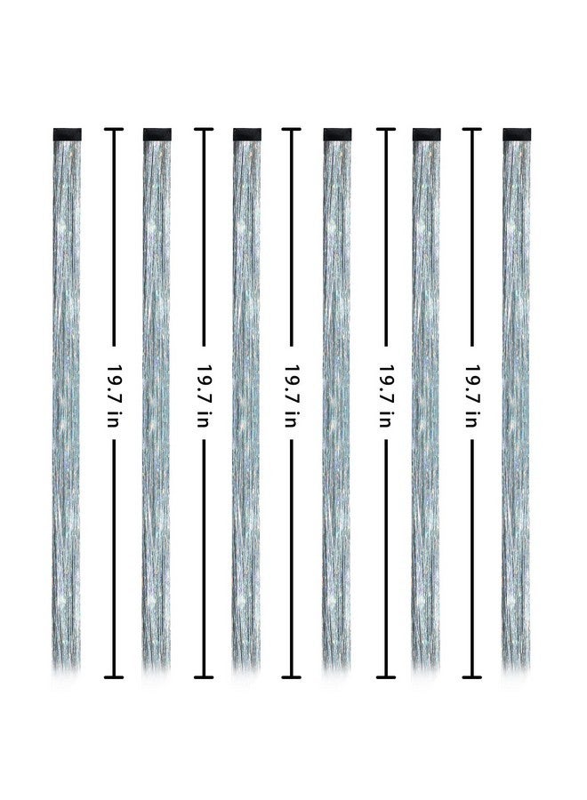 Edoneery 19.7 Inch Clip In Hair Tinsel Fairy Hair Tinsel Kit Clips Clip On Glitter Hair Tinsel Extensions Silver - Image 2