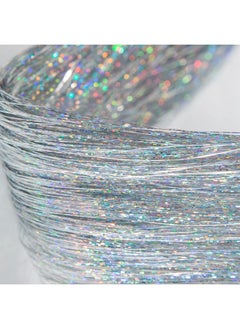 Edoneery 19.7 Inch Clip In Hair Tinsel Fairy Hair Tinsel Kit Clips Clip On Glitter Hair Tinsel Extensions Silver  - Image 3