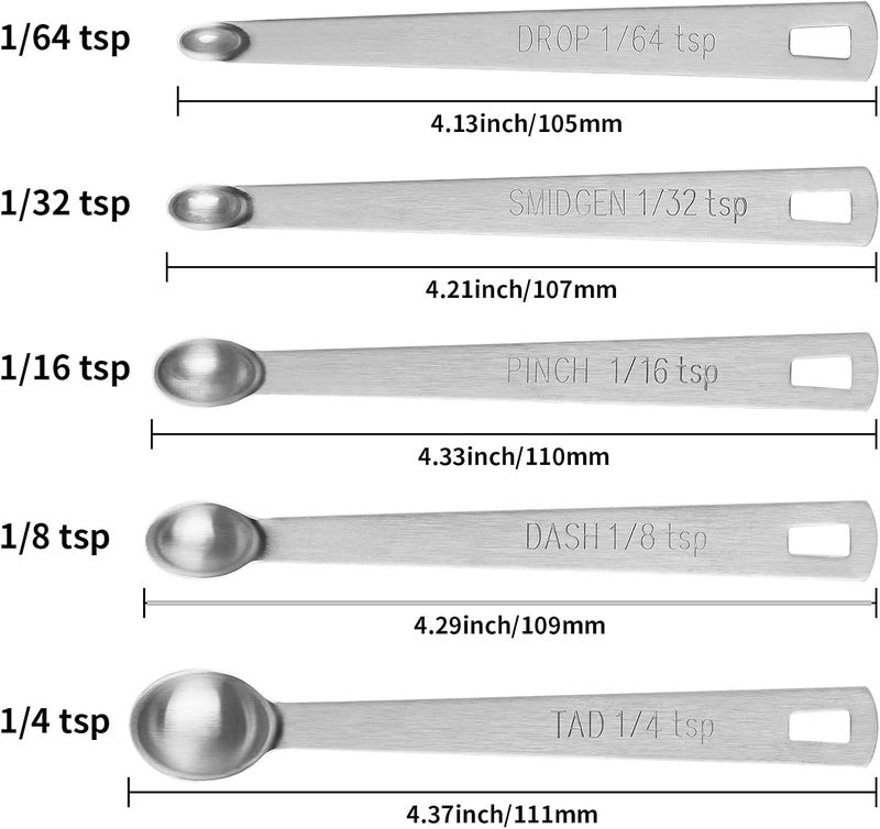 Cuttte 5PCS Small Measuring Spoons Set - Stainless Steel Tiny Measuring Spoons for Cooking Baking, 1/4 1/8 1/16 1/32 1/64 tsp, Teaspoon Minispoon for Powders, Spices - Image 2