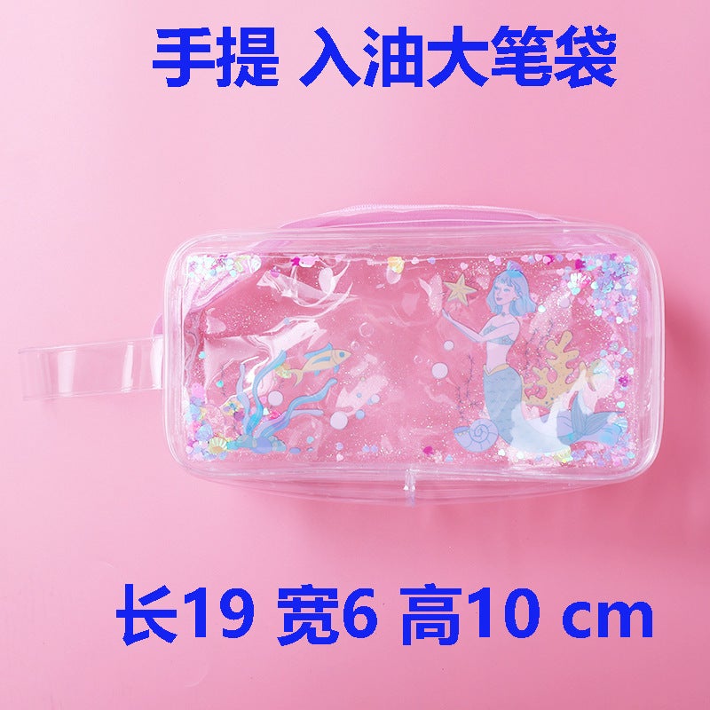 Korean Creative Pencil Bag Gradient Plush Octagon Case Green Short Hair Mermaid 