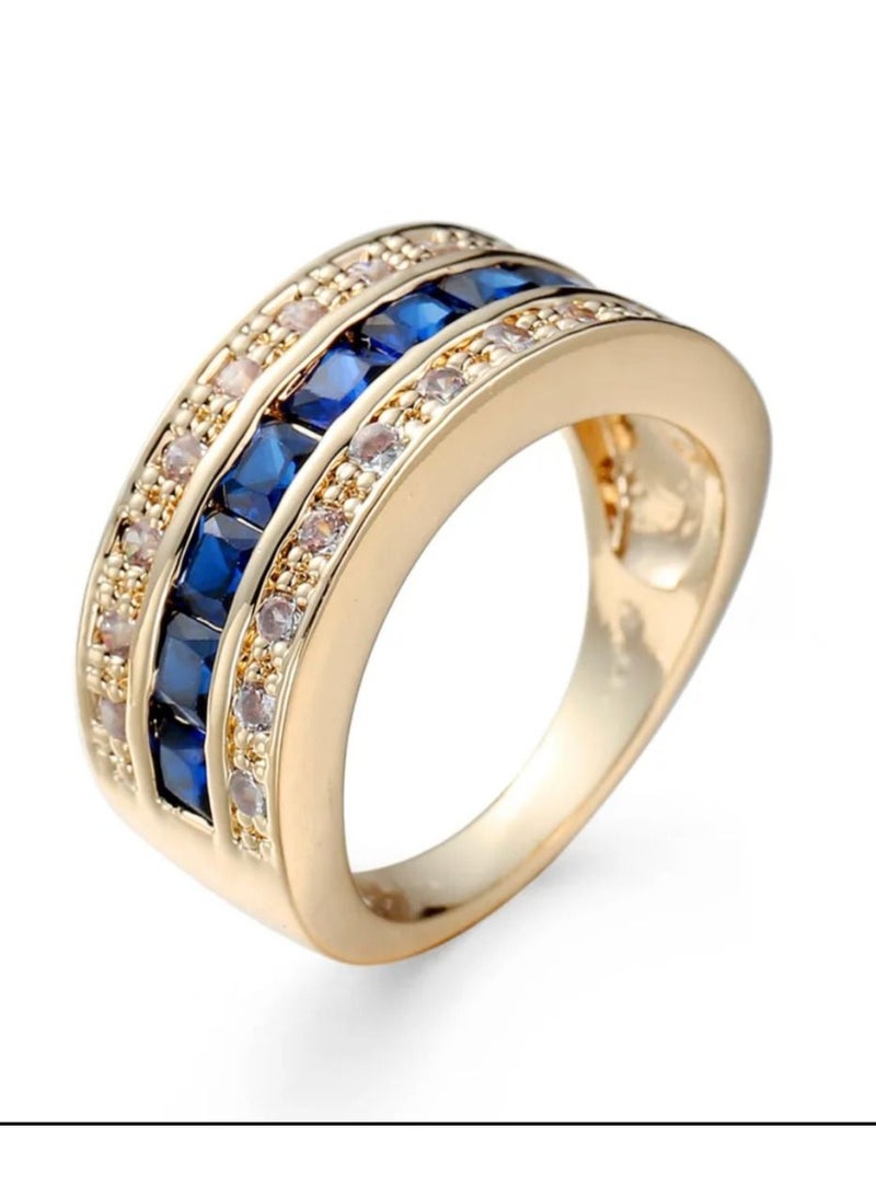 استراتيجية خاتم من الفضة الإسترليني عيار 925 مرصع بحجر الزركون المرصع بالألوان الذهبية - Image 1