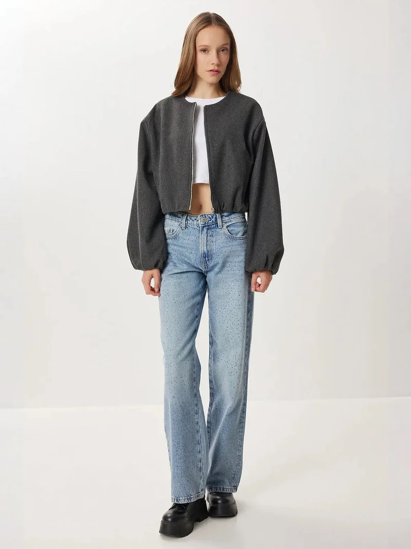 Lovely Istanbul ISTANBUL Textured Crop Zippered Jacket