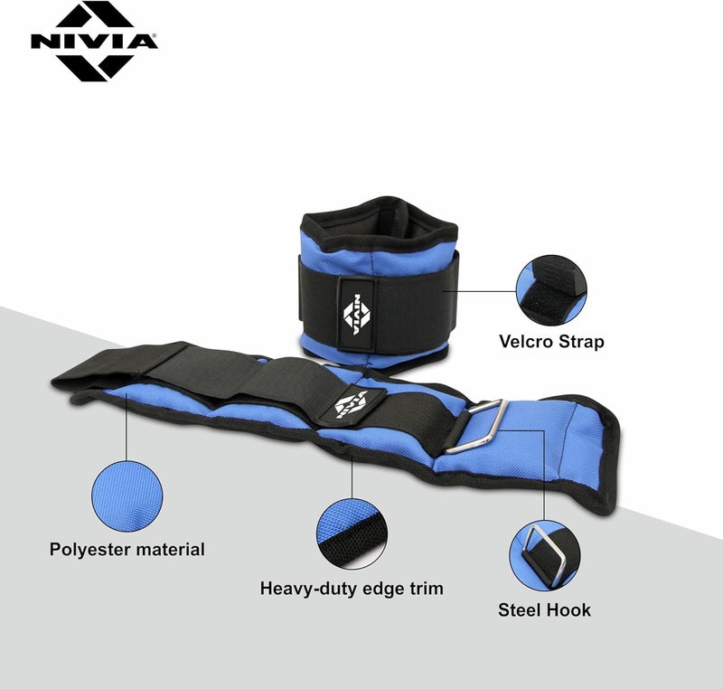 Nivia Wrist/Ankle Weight Bands, Adjustable Weights for Fitness, Walking, Running, Jogging, Exercise, Gym, Workout (0.5Kg, Blue/Black) - Image 2