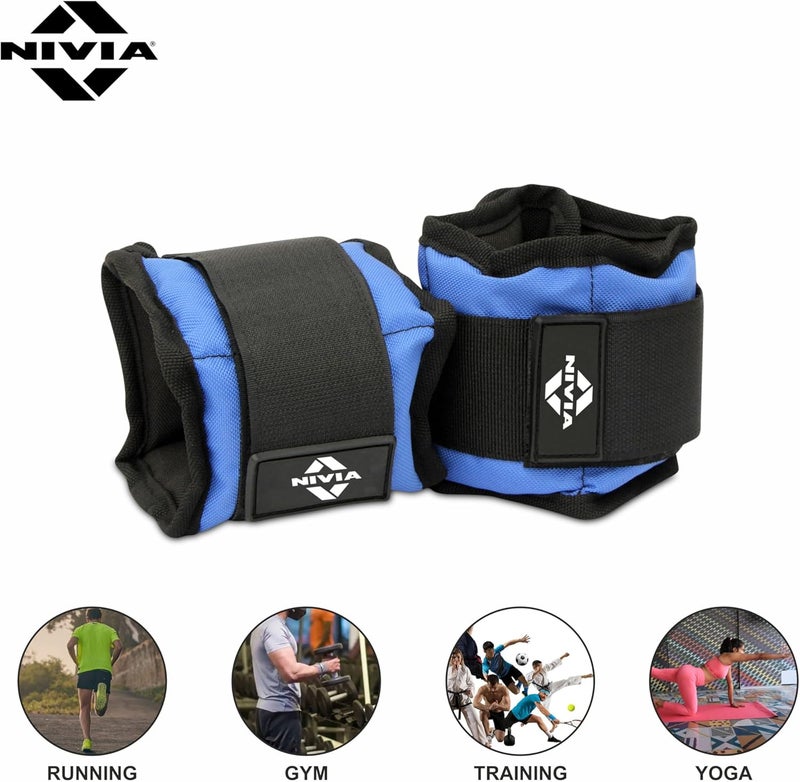 Nivia Wrist/Ankle Weight Bands, Adjustable Weights for Fitness, Walking, Running, Jogging, Exercise, Gym, Workout (0.5Kg, Blue/Black) - Image 3