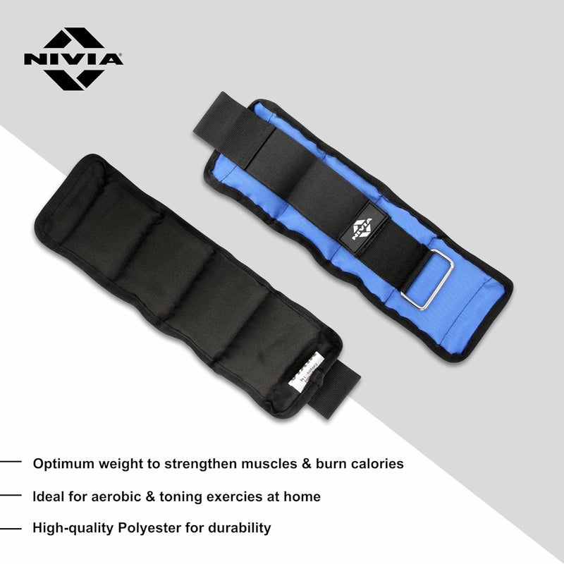 Nivia Wrist/Ankle Weight Bands, Adjustable Weights for Fitness, Walking, Running, Jogging, Exercise, Gym, Workout (0.5Kg, Blue/Black) - Image 4