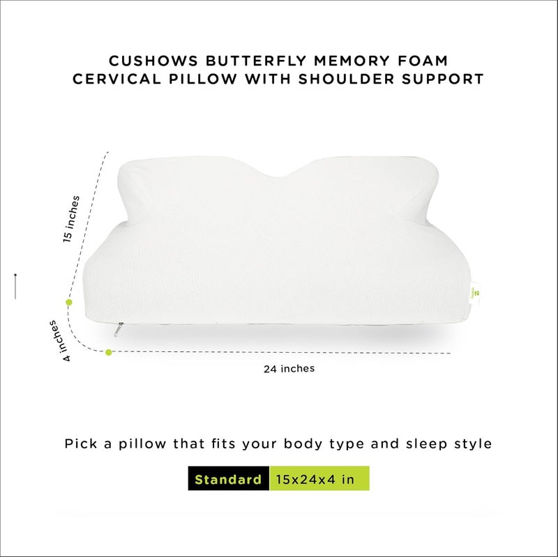 Cushows Cushows Butterfly Memory Foam Orthopedic Cervical Bed Pillow for Sleeping with Shoulder Support 15x24x4 Inches White Pack of 4  - Image 2