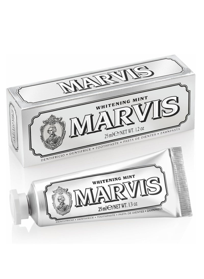 Marvis Whitening Mint Travel Size Toothpaste, 25 ml, Promotes The Natural Whitening of The Teeth, Plaque Removal Toothpaste, Long-Lasting Freshness(Packaging May Vary)  - Image 1