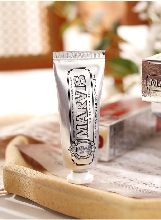 Marvis Whitening Mint Travel Size Toothpaste, 25 ml, Promotes The Natural Whitening of The Teeth, Plaque Removal Toothpaste, Long-Lasting Freshness(Packaging May Vary)  - Image 3
