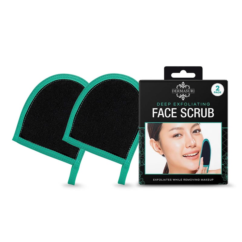Dermasuri Deep Exfoliating Face Mitt - Scrubber, Dead and Dry Skin Remover for Men and Women - Exfoliator Gloves for Shower and Dry Use - (2 Pack) - Image 1