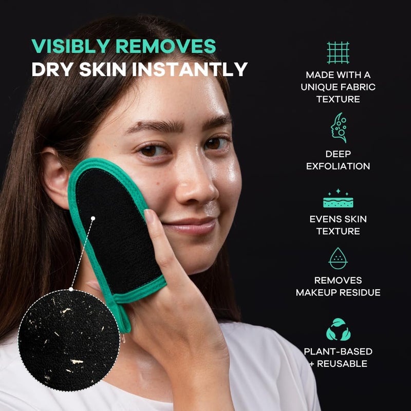 Dermasuri Deep Exfoliating Face Mitt - Scrubber, Dead and Dry Skin Remover for Men and Women - Exfoliator Gloves for Shower and Dry Use - (2 Pack) - Image 2