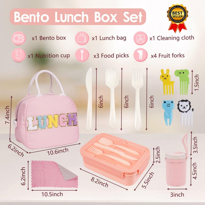 Kolewo4ever 17 Pieces Bento Box Lunch Box Kit Large Insulated Lunch Bag 3 Layer Stackable Leakproof Lunch Box Containers with Cup Lunch Bag Spoon Fork for Girl Women - Image 2
