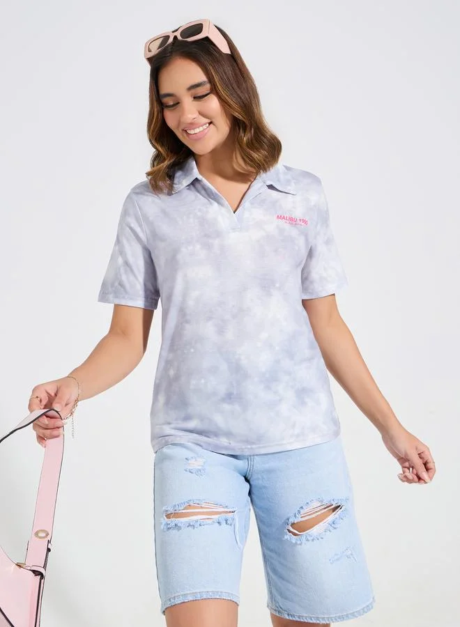 Styli Regular Fit Tie & Dye Printed Polo T-Shirt