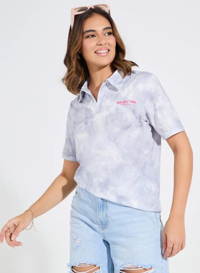 Styli Regular Fit Tie & Dye Printed Polo T-Shirt