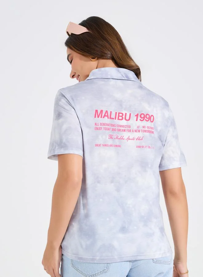 Styli Regular Fit Tie & Dye Printed Polo T-Shirt