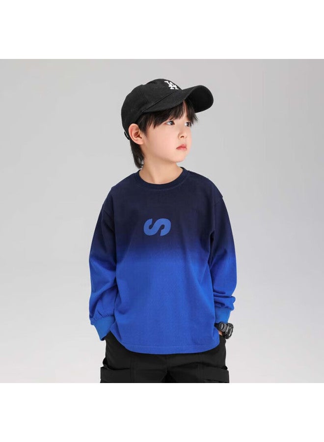 Zuoxi Boys' Gradient Cotton T-shirt Autumn Aurora Colorful Printed Base Shirt Trend Blue 120 - Image 2