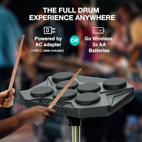 ROCKSOCKI Electronic Tabletop Drum Set, Portable Digital Drum Kit 7 Velocity Sensitivity Drum Pads, LED Music Level Light, USB-MIDI Mac & PC Support, Ideal Gift for Adult and Beginners - Image 3