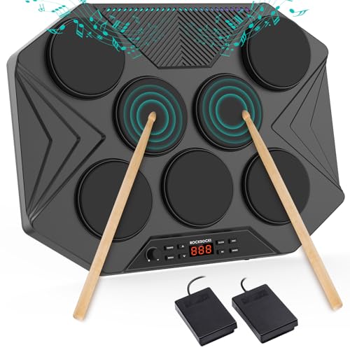 ROCKSOCKI Electronic Tabletop Drum Set, Portable Digital Drum Kit 7 Velocity Sensitivity Drum Pads, LED Music Level Light, USB-MIDI Mac & PC Support, Ideal Gift for Adult and Beginners - Image 1