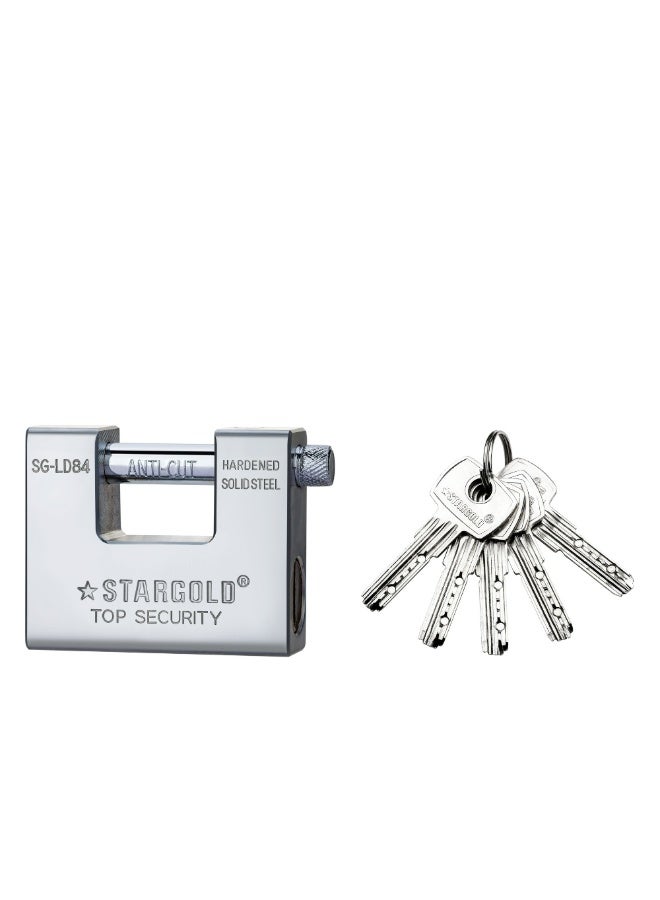 ستارجولد قفل متين 84 مم من الفولاذ الصلب مضاد للقطع مع 5 مفاتيح، قفل مصراع فولاذي مقوى عالي الأمان للاستخدام في المنازل والبوابات والمرائب والمستودعات للاستخدام الخارجي، SG-LD84 - Image 1
