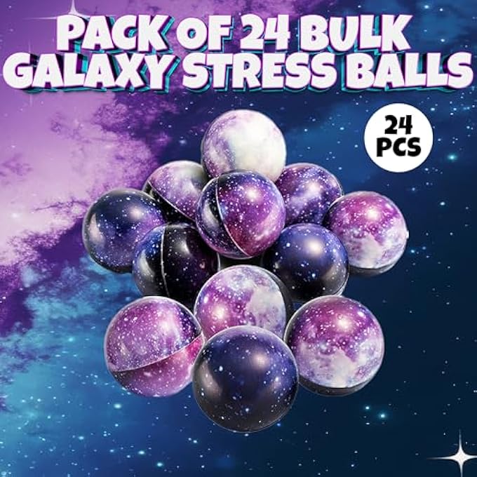 Bedwina Galaxy Stress Balls for Kids - Pack of 24 Bulk - Squeeze Anxiety Fidget Sensory Balls for Children with Outer Space Theme, Toys for Party Favors and Birthday Party Supplies - Image 4