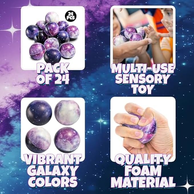 Bedwina Galaxy Stress Balls for Kids - Pack of 24 Bulk - Squeeze Anxiety Fidget Sensory Balls for Children with Outer Space Theme, Toys for Party Favors and Birthday Party Supplies - Image 3