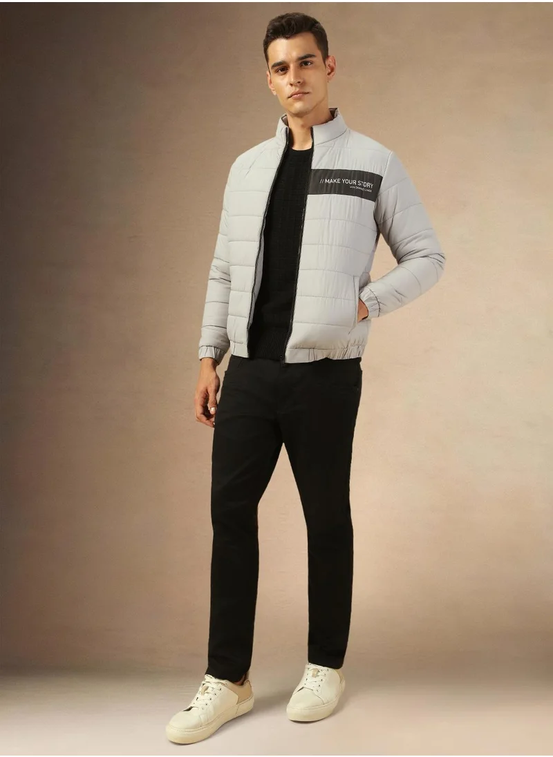 Dennis Lingo Men's Grey 100% Polyester Solid Regular Fit Jacket