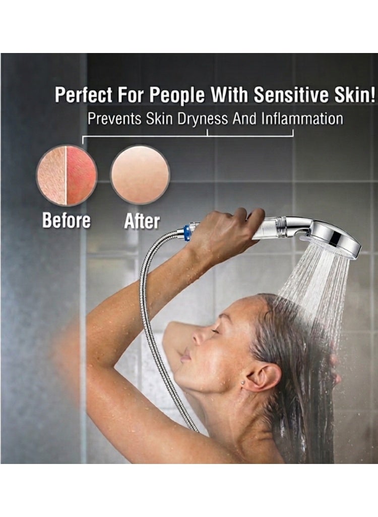 ماجيكا رأس فلتر دش عالي الضغط مع 3 فلاتر PP Cotton إضافية – 5 أوضاع رش قابلة للتعديل – فلتر تنقية مياه ثلاثي الطبقات – يزيل الكلور والشوائب – مناسب لتساقط الشعر وقشرة الرأس وجفاف البشرة - Image 3