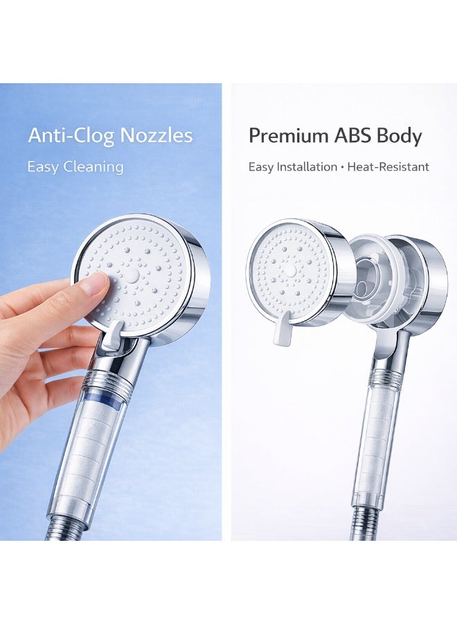 ماجيكا رأس فلتر دش عالي الضغط مع 3 فلاتر PP Cotton إضافية – 5 أوضاع رش قابلة للتعديل – فلتر تنقية مياه ثلاثي الطبقات – يزيل الكلور والشوائب – مناسب لتساقط الشعر وقشرة الرأس وجفاف البشرة - Image 5