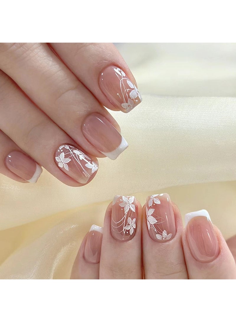 Generic 24Pcs Short Square Press On Nails,False Nails French Press on Nails Acrylic Full Cover Fake Nails Medium Length Glossy Nails Tips Sets Nude Color for Women and Girls - Image 1