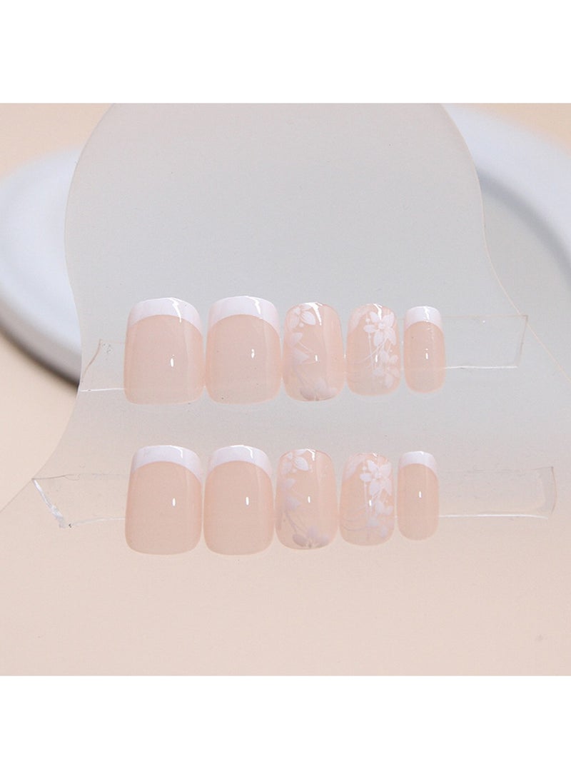 Generic 24Pcs Short Square Press On Nails,False Nails French Press on Nails Acrylic Full Cover Fake Nails Medium Length Glossy Nails Tips Sets Nude Color for Women and Girls - Image 3