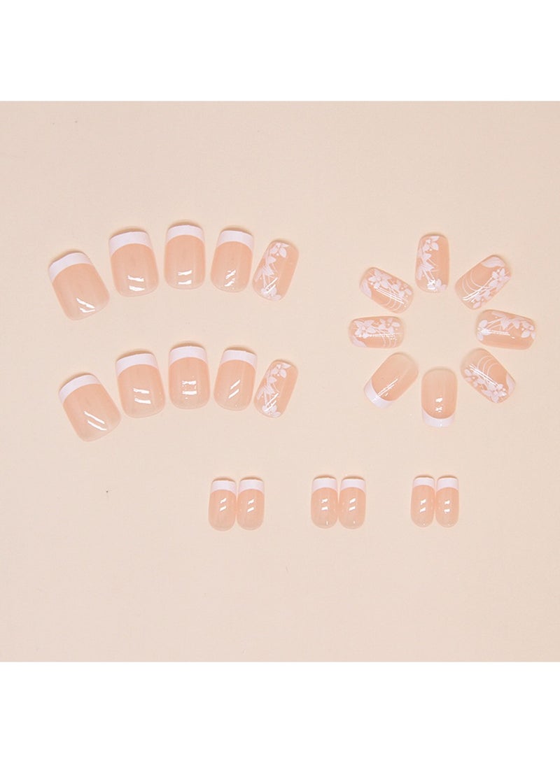 Generic 24Pcs Short Square Press On Nails,False Nails French Press on Nails Acrylic Full Cover Fake Nails Medium Length Glossy Nails Tips Sets Nude Color for Women and Girls - Image 4