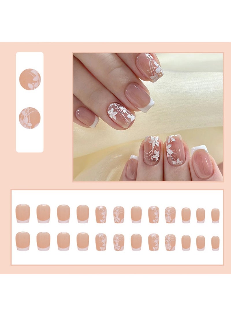 Generic 24Pcs Short Square Press On Nails,False Nails French Press on Nails Acrylic Full Cover Fake Nails Medium Length Glossy Nails Tips Sets Nude Color for Women and Girls - Image 2