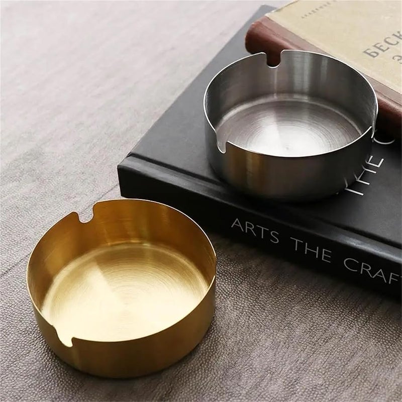 Gold Stainless Steel Ashtray 24pcs Fall Resistant Round Smoke Holder Cigarette Accessories - Image 3