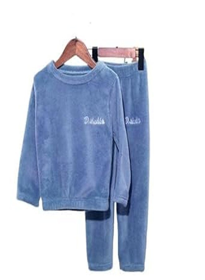 SHAPERX® Unisex Kids 2-Piece Pajama Set (Cotton Top & Fleece Bottom) Pack of 1 (SKY BLUE, L) - Image 3