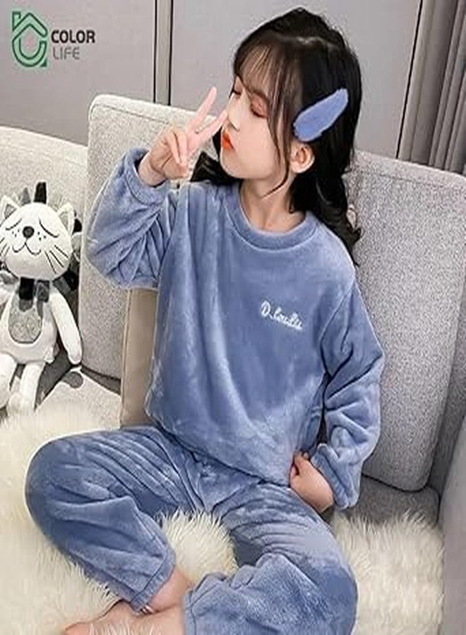 SHAPERX® Unisex Kids 2-Piece Pajama Set (Cotton Top & Fleece Bottom) Pack of 1 (SKY BLUE, L) - Image 4