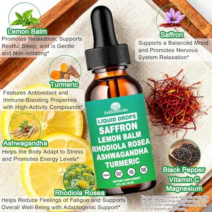 WellVeraVida Saffron Supplements Liquid Drops- 88.5mg Pure Saffron Extract for Stress Relief & Calm Mood Support丨Advance 8-in-1 liquid Saffron w. Ashwagandha & Rhodiola Rosea, Fast Absorption Than Saffron Gummies - Image 2