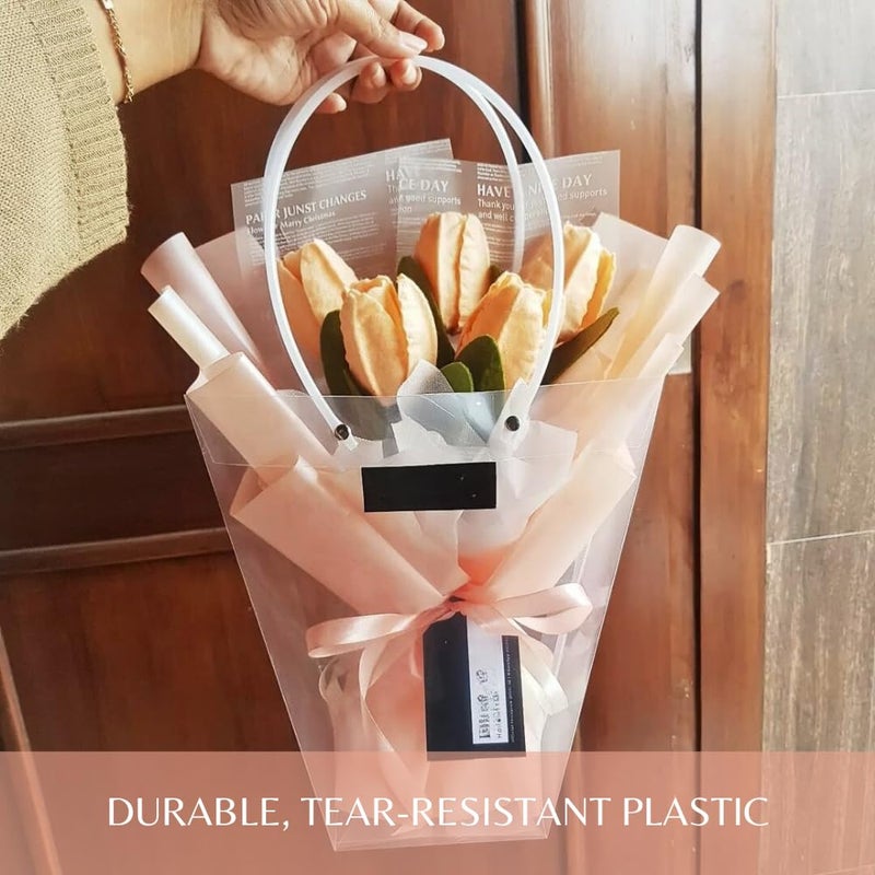 BBJ WRAPS Flower Bags for Bouquets Clear Flower Bags with Handle Florist Shop Packaging Supplies, 5 Pcs, Valentine's Day (11.4x5.9x16.7 inch)â€¦ - Image 2