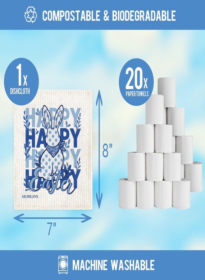 Morigins Swedish Kitchen Dishcloth Blue and White Porcelain Easter Bunny 7x8inch Reusable Absorbent Towel Kitchen and Bathroom Countertop Cleaning Cellulose Sponge Cloth Spring and Summer 6 Piece - Image 2