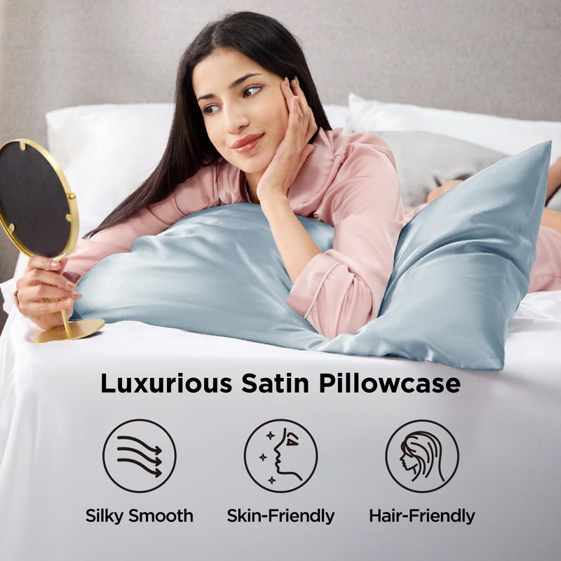 Bedsure King Size Satin Pillowcase Set of 2 - Celestial Blue Silky Pillow Cases for Hair and Skin with Envelope Closure, Similar to Silk Pillow Cases, Gifts for Women Men, 20x36 Inches, 2pcs - Image 3