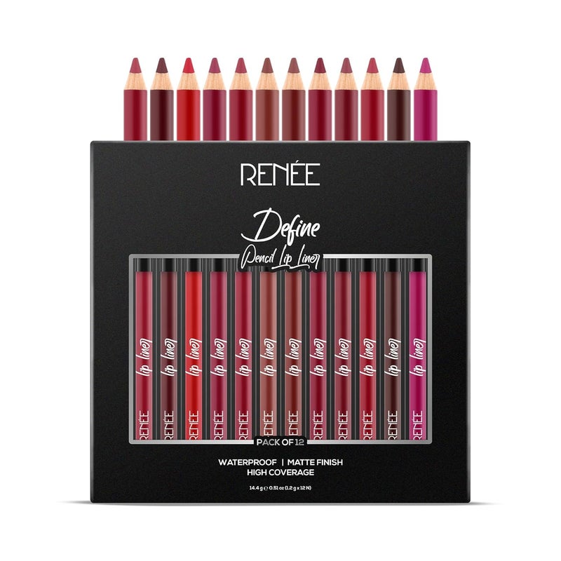 RENEE Define Matte Lip Liner Long Lasting Smudge Proof Full Coverage Intensely Pigmented Easy Glide Formula Vitamin E Castor Oil Infused Set of 12 - Image 1