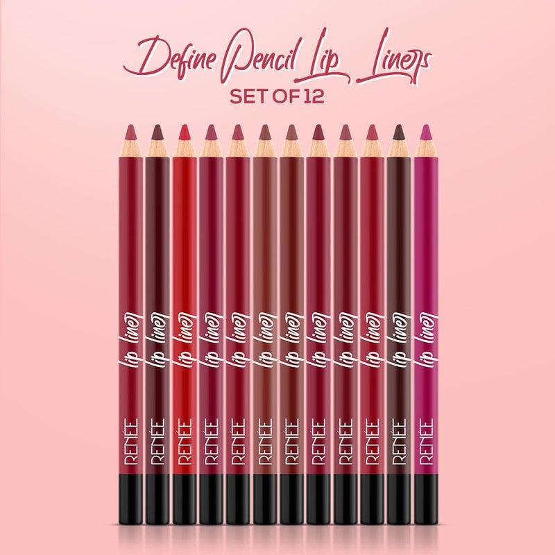 RENEE Define Matte Lip Liner Long Lasting Smudge Proof Full Coverage Intensely Pigmented Easy Glide Formula Vitamin E Castor Oil Infused Set of 12 - Image 2