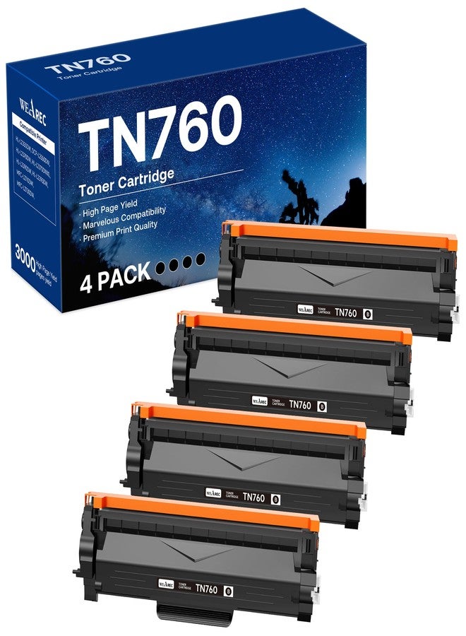 WEAREC Compatible Toner Cartridge Replacement for Brother TN760 TN-760 TN730 with HL-L2350DW HL-L2370DW MFC-L2750DW DCP-L2550DW Printer (Black 4 Pack) - Image 1